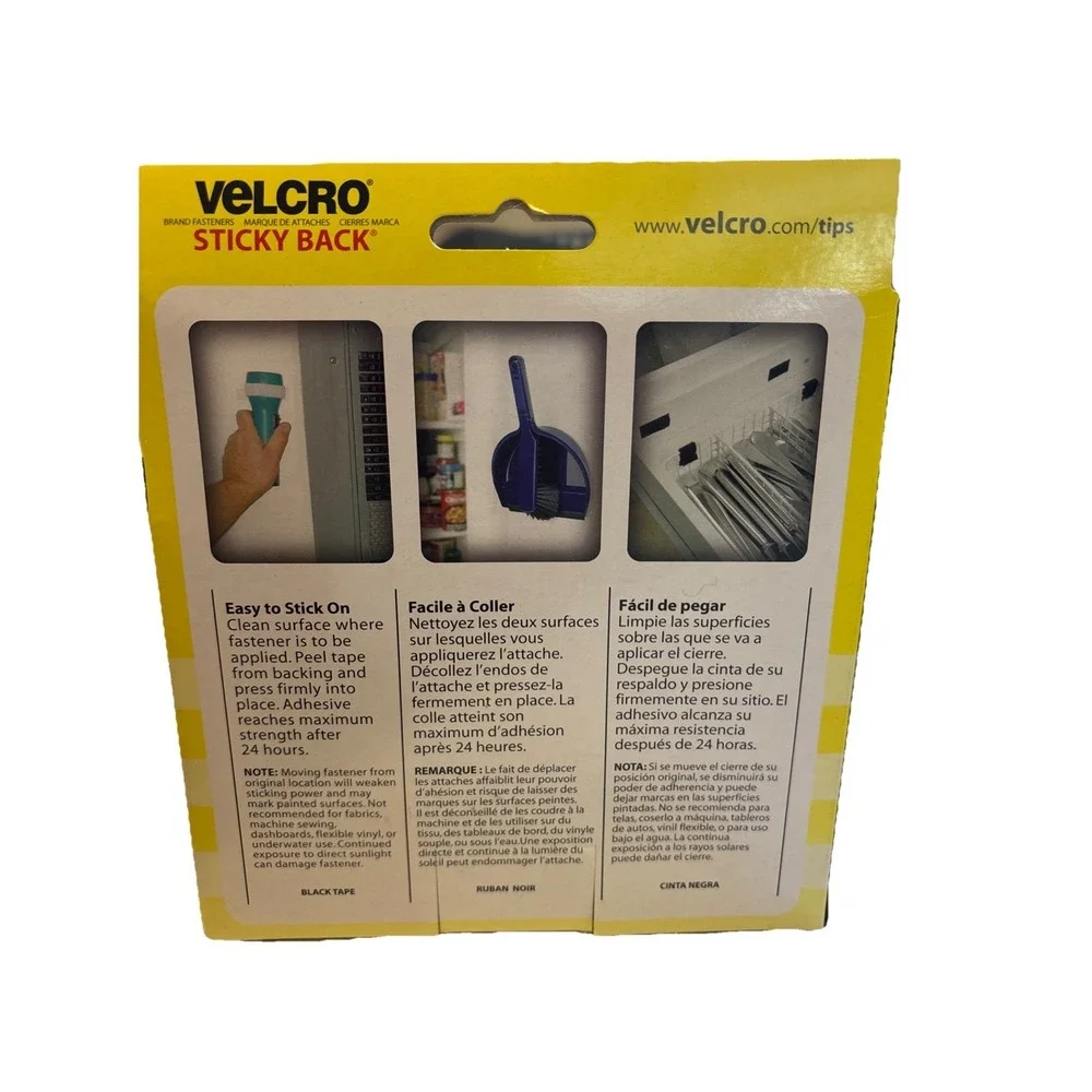 NEW VELCRO Sticky Back Tape -Organization Brand Fasteners Black 15ft x 3/4‎ Roll
